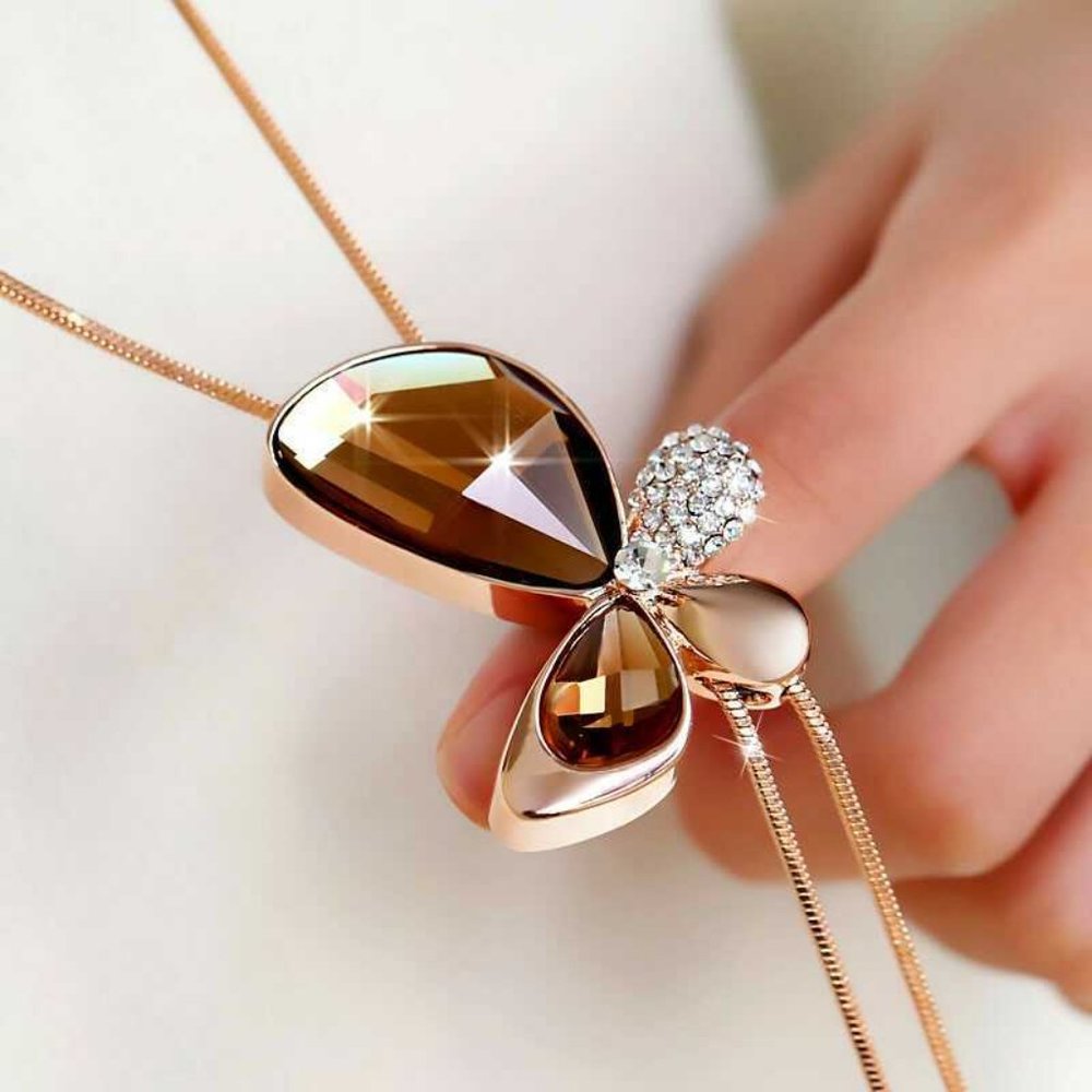 Rose Gold Plated Long Crystal Necklace - Picture 2 of 8